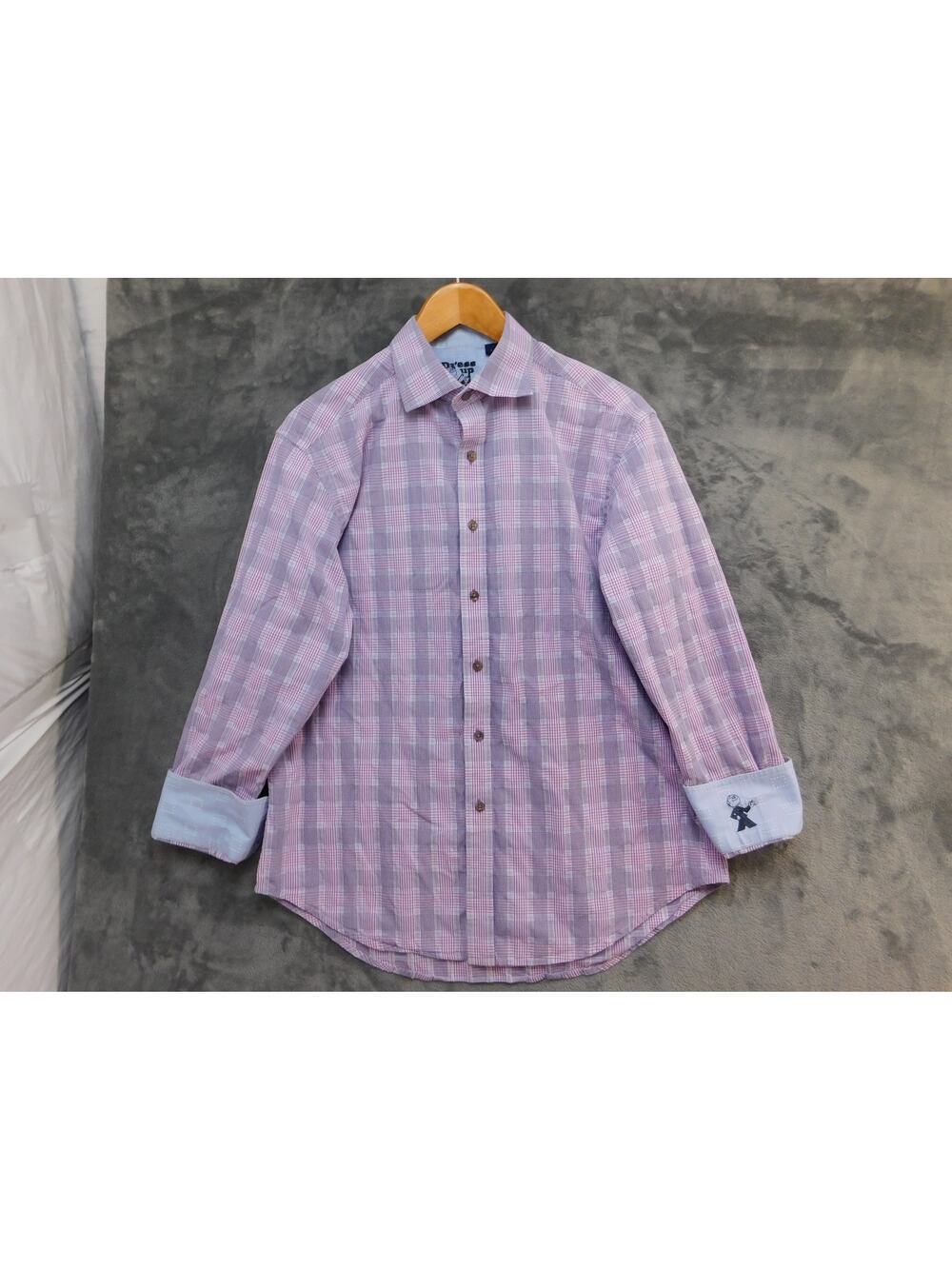 Robert Graham Shirt Mens Large Purple Plaid Long Sleeve Button Front Embroidered